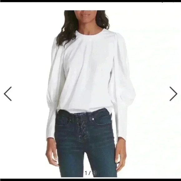 Veronica beard CLARKE BUTTON-BACK POPLIN TOP IN WHITE in size 0 - Picture 7 of 8